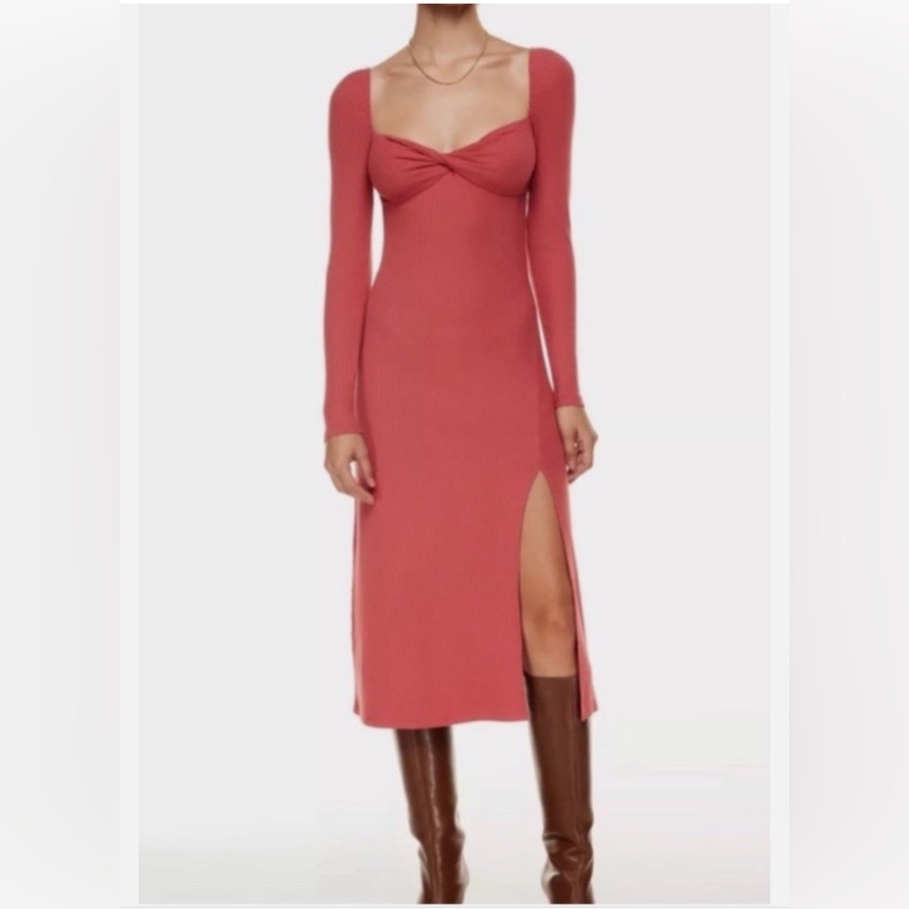 Aritzia Pink Long Sleeve Midi Dress